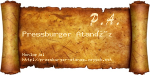 Pressburger Atanáz névjegykártya